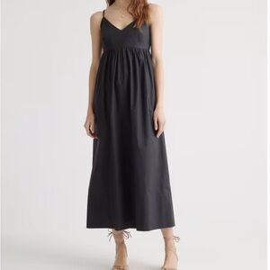 Quince Women's Black Organic Cotton Sleeveless Maxi Dress Size Medium Pockets